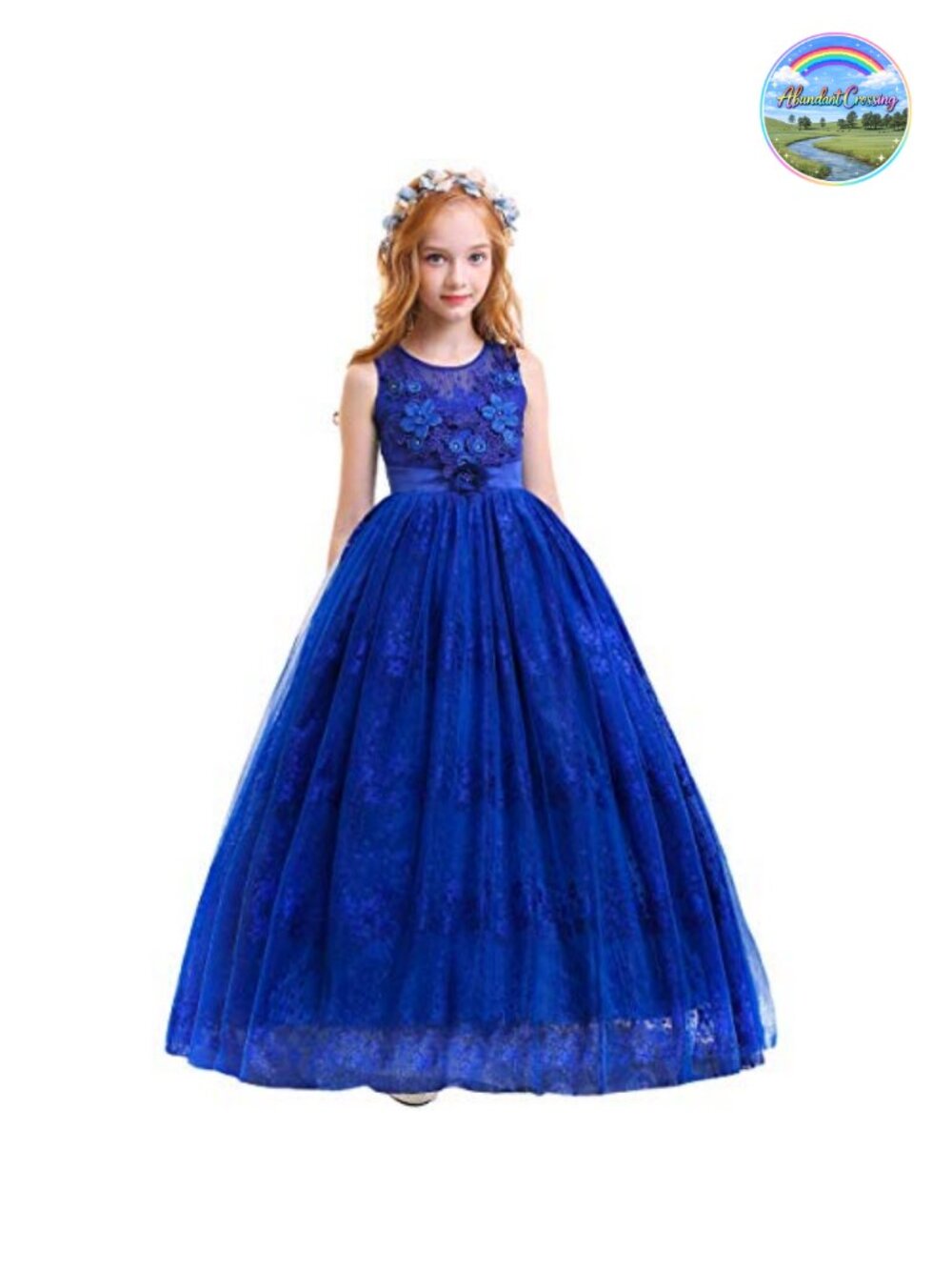 Girls Sleeveless Lace Tulle Princess Long Dress Formal Party Gown